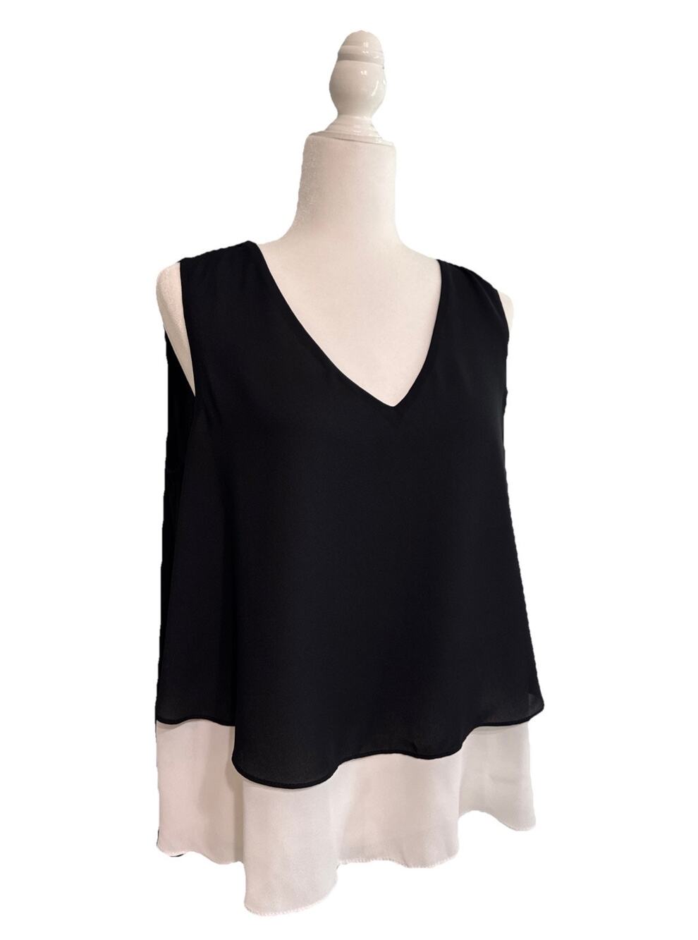 Joseph Ribkoff Top Womens US10 Black White Colorblock V-Neck Layered Tank